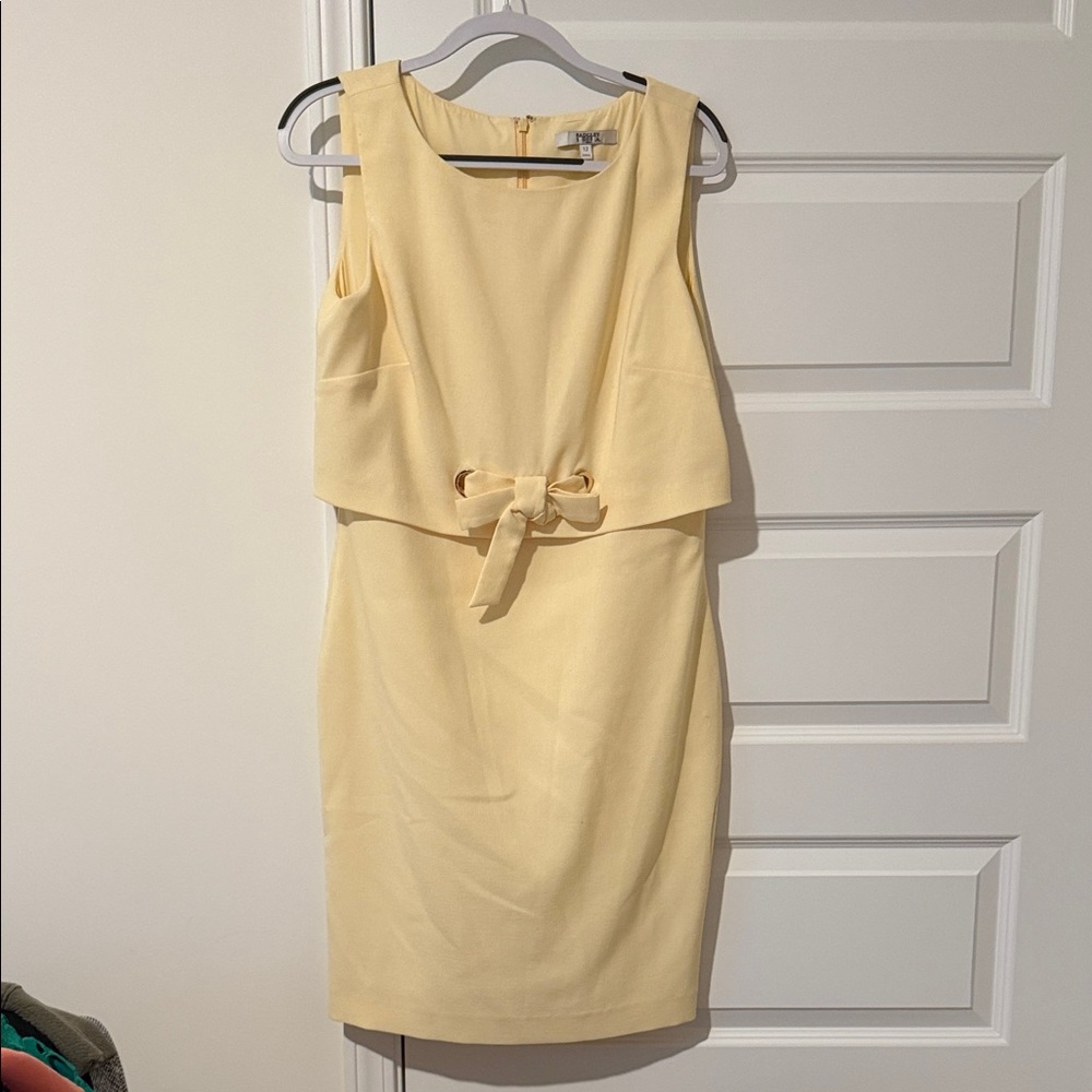 Badgley Mischka Light Yellow Bow Mini Dress